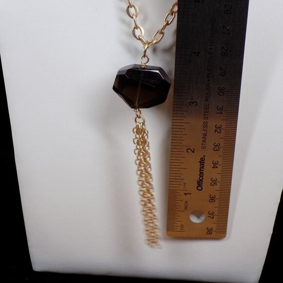 For BR Aureus + Argent Big Brown Stone Pendant Necklace Tassel 28" Gold-tone - Picture 9 of 9